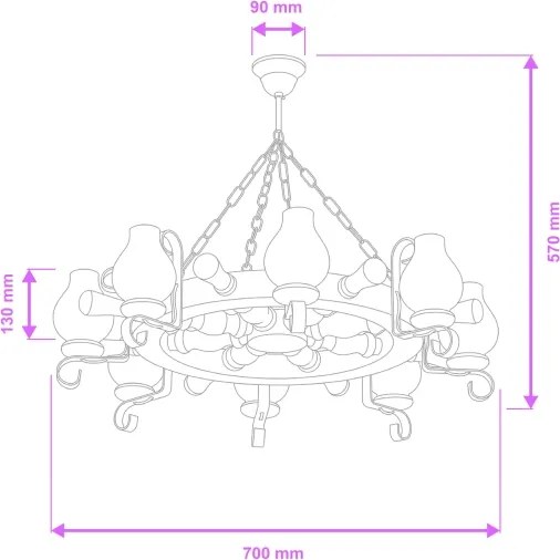 Brilagi - Candelabru suspendat pe lanț TIMONA, 8xE14/40W/230V, Ø 70 cm, fag