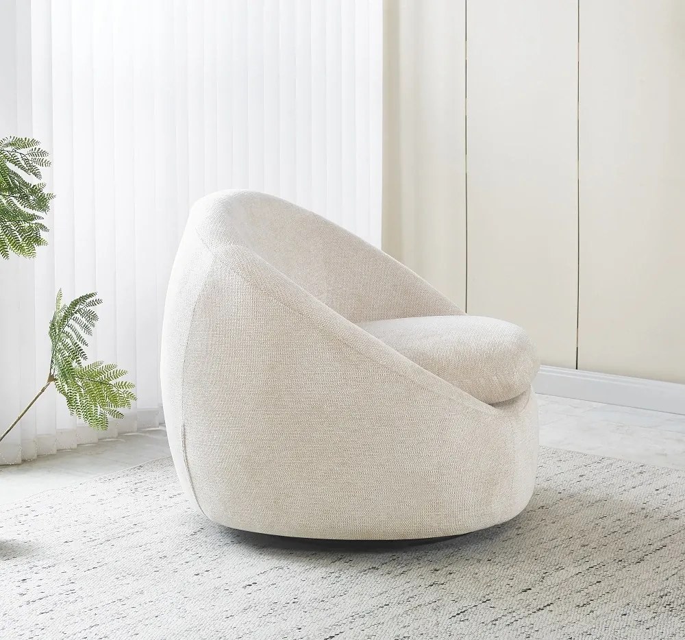 Fotoliu Rotativ – Fotoliu Modern și Confortabil pentru Living, Material Textil, Crem