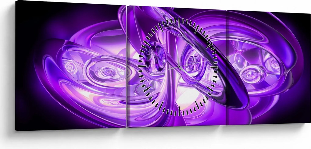 Tabloul fractalilor în violet (cu ceas) (90x30 cm)
