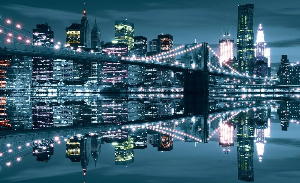 Fototapet - New York Bridge noaptea (254x184 cm)