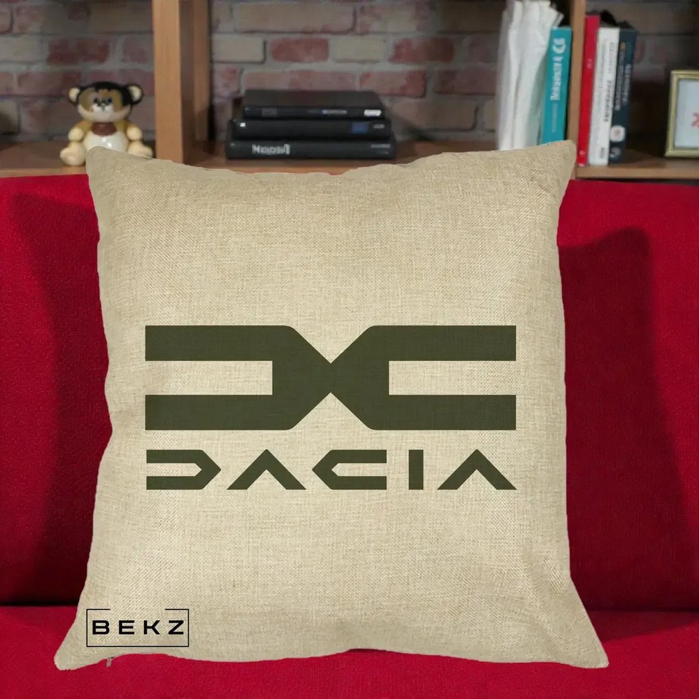 Perna Personalizata cu emblema Dacia, 40x40 cm, Crem, Husa Detasabila, Perna Inclusa, BEKZ®