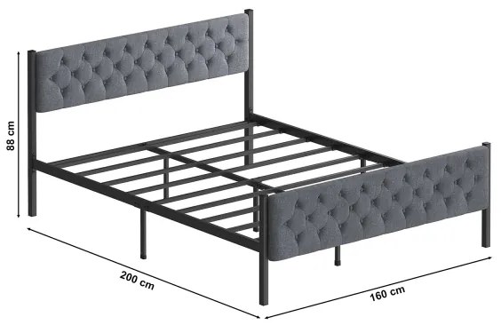 Pat metalic dublu KAROM 160 x 200 cm, gri, capacitate de încărcare 200 kg