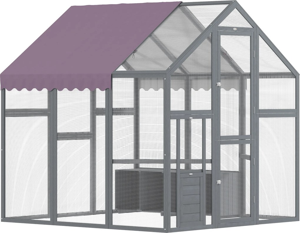 PawHut Tarc pentru găini, adăpost pentru găini cu acoperiș rezistent la apă, 2 cuiburi, 2 bârne, pentru 6-8 găini, aprox. 1,7 x 1,8 x 1,8 m | Aosom Romania