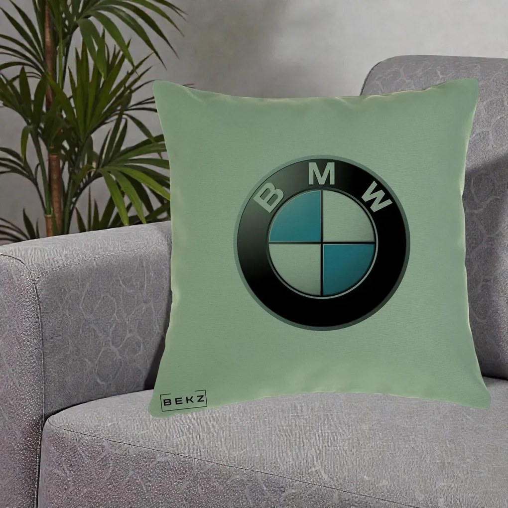 Perna Personalizata cu emblema BMW, 40x40 cm, Verde, Husa Detasabila, Perna Inclusa, BEKZ®