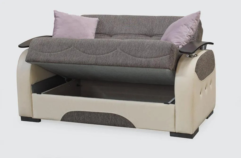 Canapea Lincoln, culoare crem / maro, 215 x 70 cm