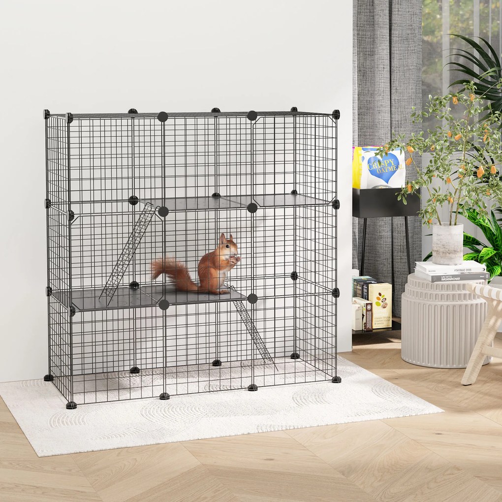 PawHut Țarc Modular pentru Animale de Companie de Talie Mică, cu Panouri și Accesorii, 105x45x105 cm, Negru | Aosom Romania