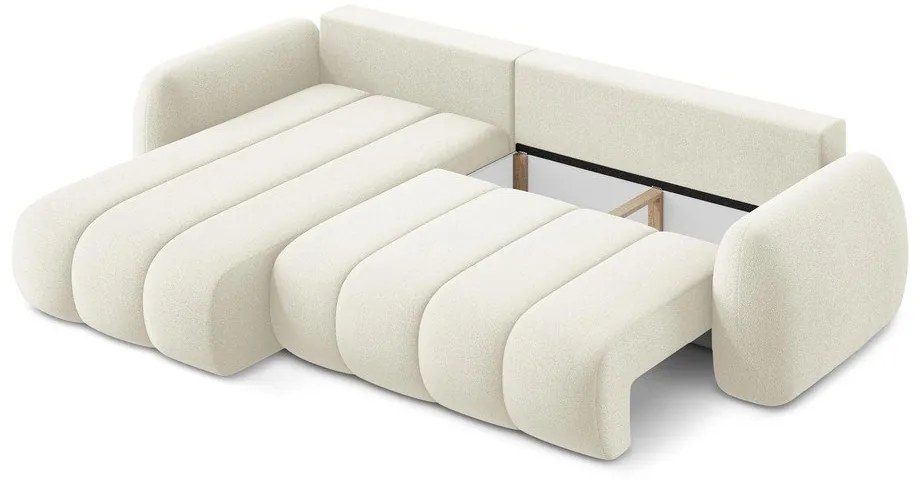 Colțar bej extensibil/cu spațiu de depozitare cu tapițerie din țesătură bouclé (cu colț pe partea stângă/cu șezlong) Pele – Makamii