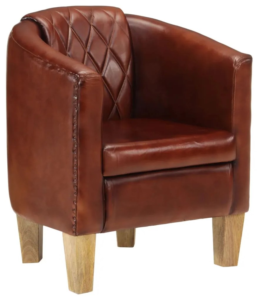 vidaXL Fotoliu cu spătar rotund, maro, piele naturală