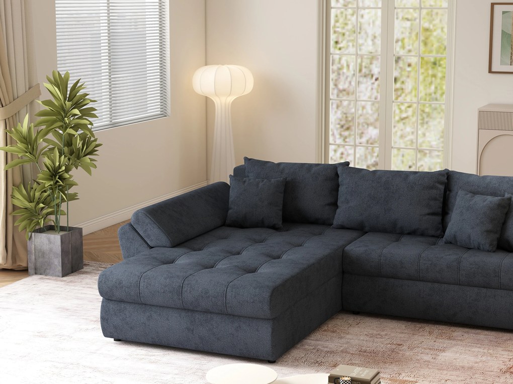 Colțar extensibil dumonde cu ladă de depozitare si sezut confortabil din spuma high-density, Loana Enjoy Antracit 270x185 cm