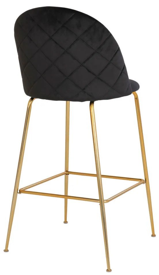 Scaun de bar Lausanne, catifea, negru, picioare cu efect de cupru