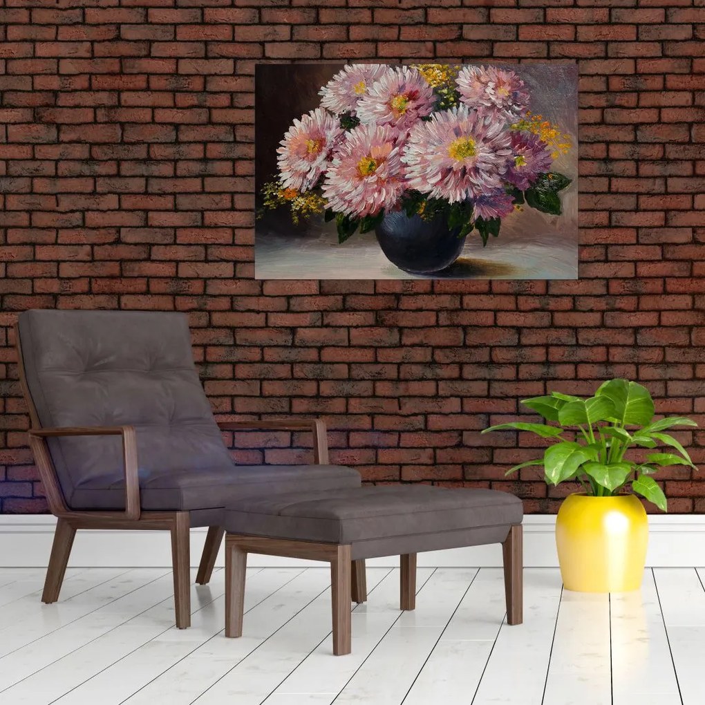 Tablou - Pictură în ulei, flori în vază (90x60 cm)