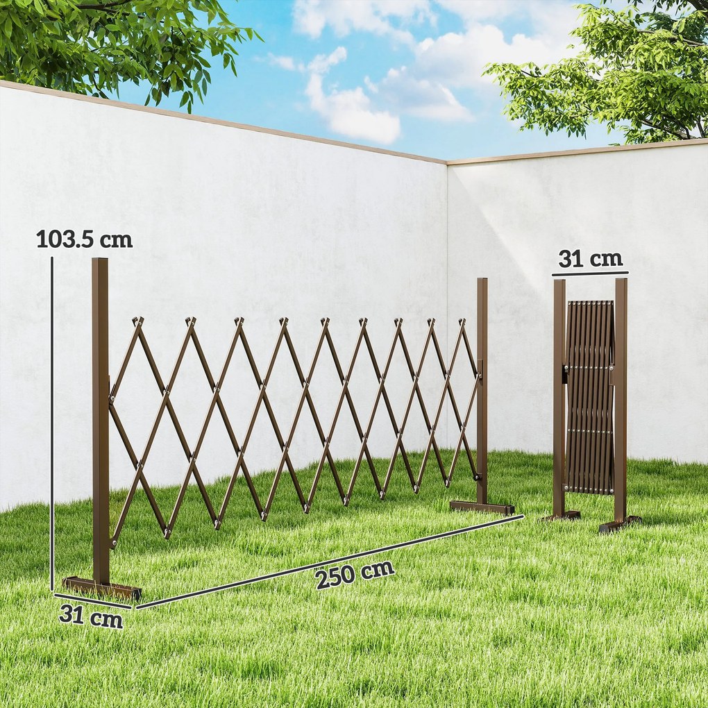 Outsunny Trellis Extensibil Freestanding Gard Mobil Pliabil, Panou Ecran Grădină Aluminiu, 250x103,5cm, Cafea Închis | Aosom Romania