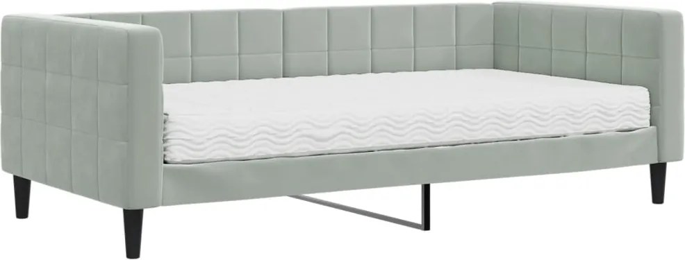 vidaXL Pat de zi cu saltea, gri deschis, 90x190 cm, catifea