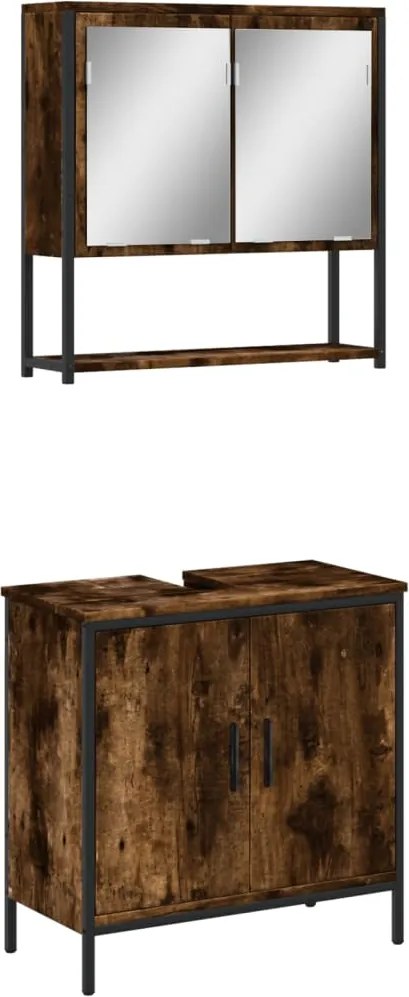 vidaXL Set mobilier de baie, 2 piese, stejar fumuriu, lemn prelucrat