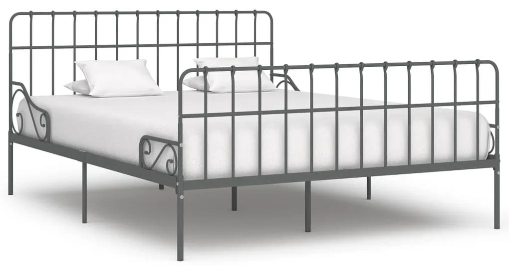 284621 vidaXL Cadru de pat cu bază din șipci, gri, 200 x 200 cm, metal