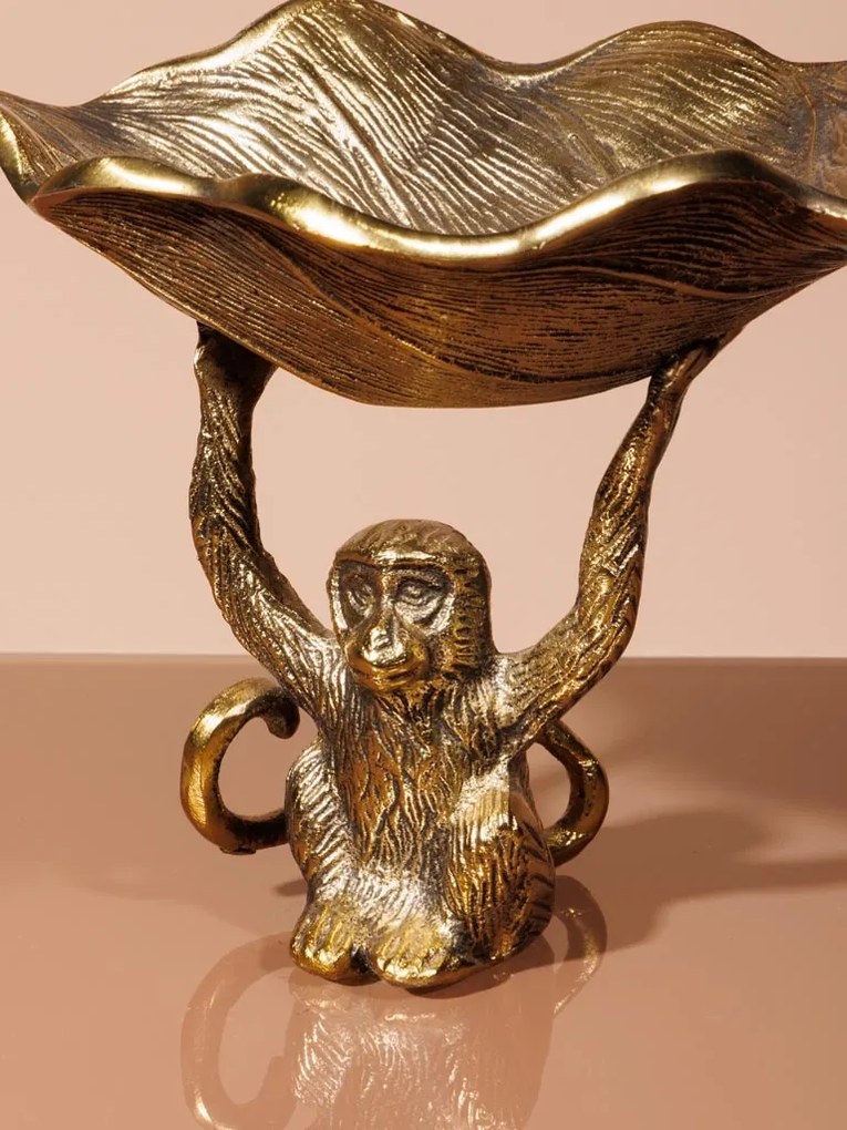 Tava decorativă, aurie, din aluminiu, H30 cm, Monkey