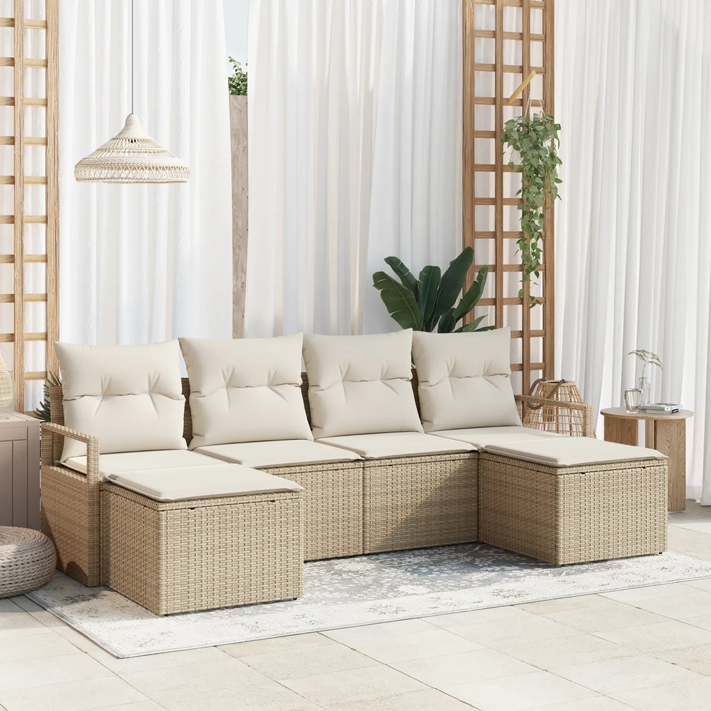 vidaXL Set de canapele pentru grădină 6 pcs Bej Rattan poli