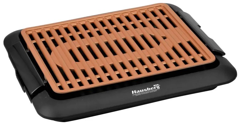 Gratar electric Hausberg HB-537, 1250W, 25x38 cm, Acoperire ceramica, Negu/Portocaliu