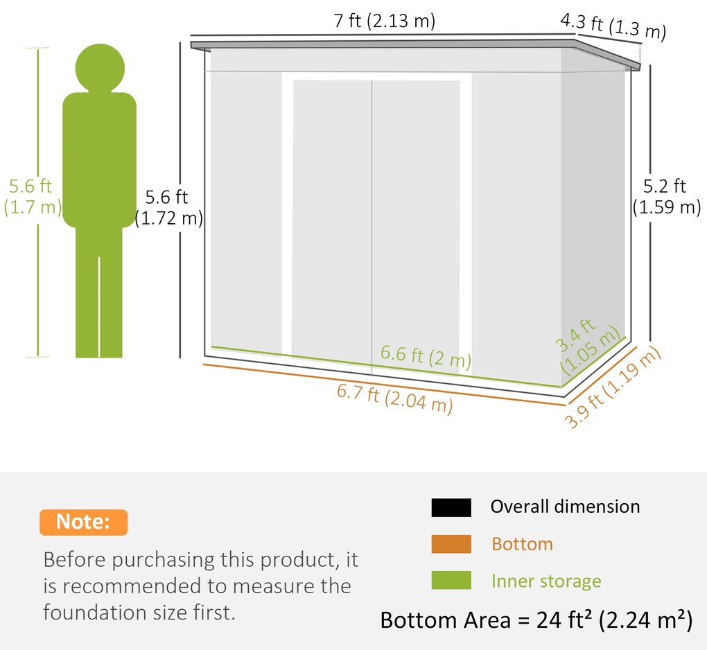 Outsunny Magazie de Grădină pentru Unelte cu Acoperiș Înclinat, Intrare Dublă și Prize de Aerisire, 213x130x172 cm, Gri | Aosom Romania