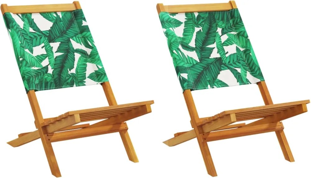 vidaXL Scaune grădină 2 buc., model frunze, lemn masiv acacia textil