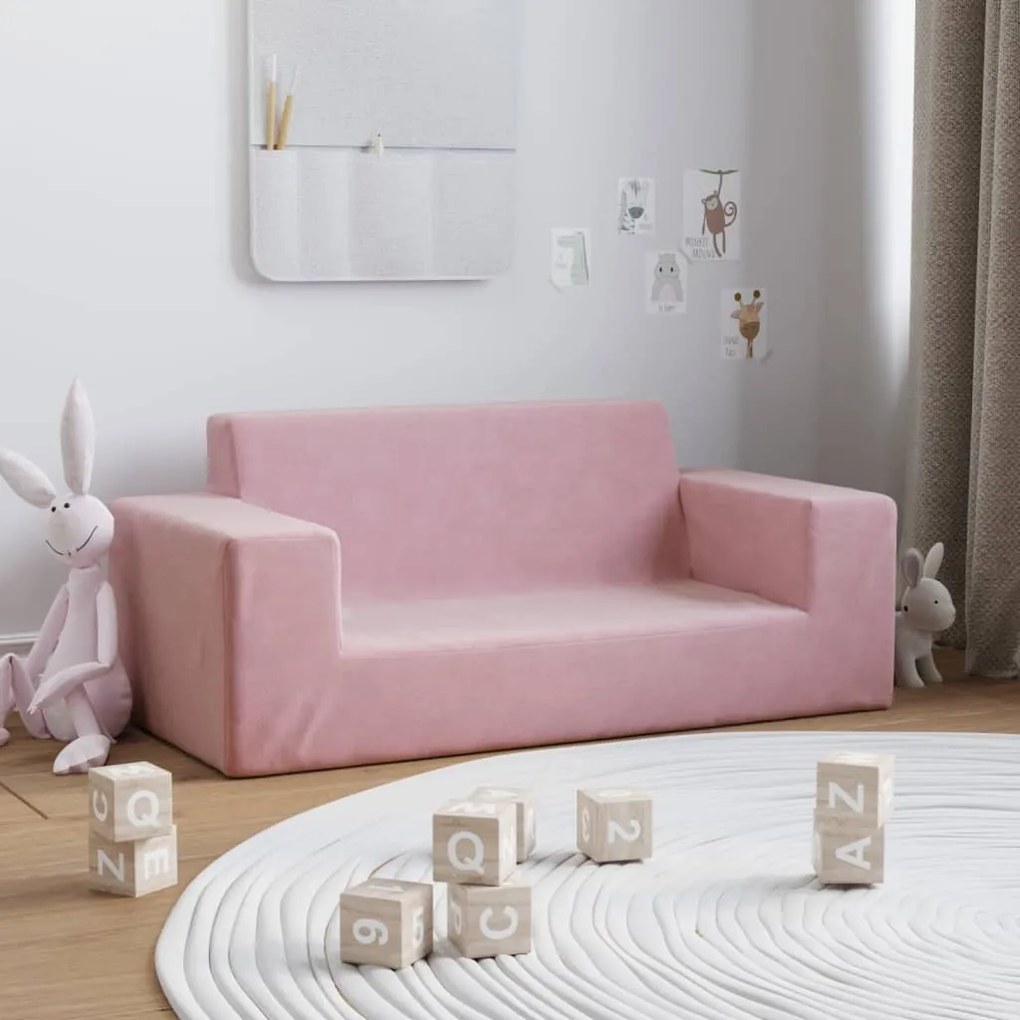 341820 vidaXL Canapea pentru copii cu 2 locuri, roz, pluș moale