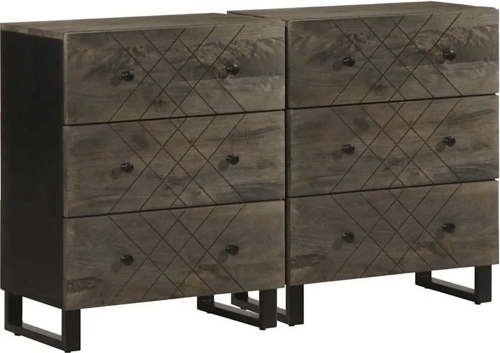 vidaXL Bufete 2 buc Negru 60x33x75 cm Lemn masiv Mango