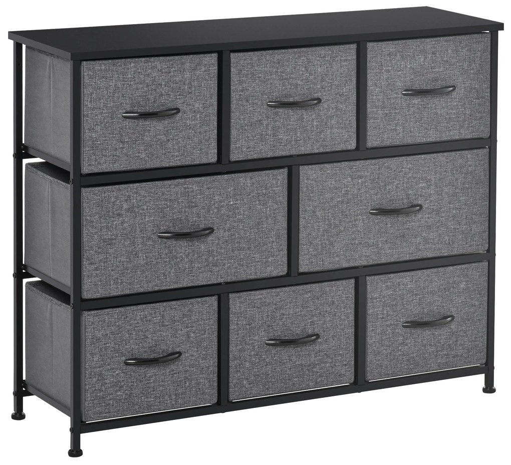 HOMCOM Comodă Chiffonnier Mobilier de Depozitare 8 sertare Pliabile din Țesătură 100 x 30 x 78,5 cm Gri închis | Aosom Romania