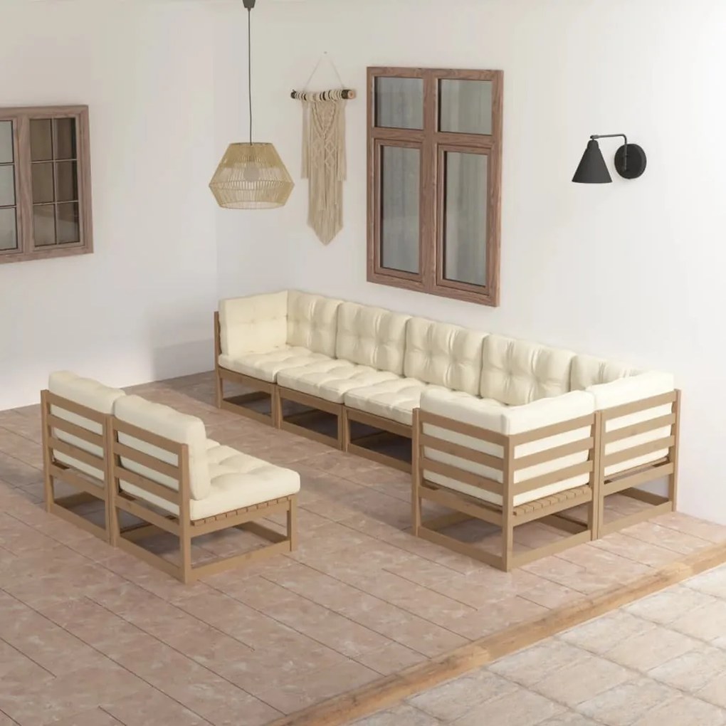 3076667 vidaXL Set mobilier de grădină cu perne, 8 piese, lemn masiv de pin