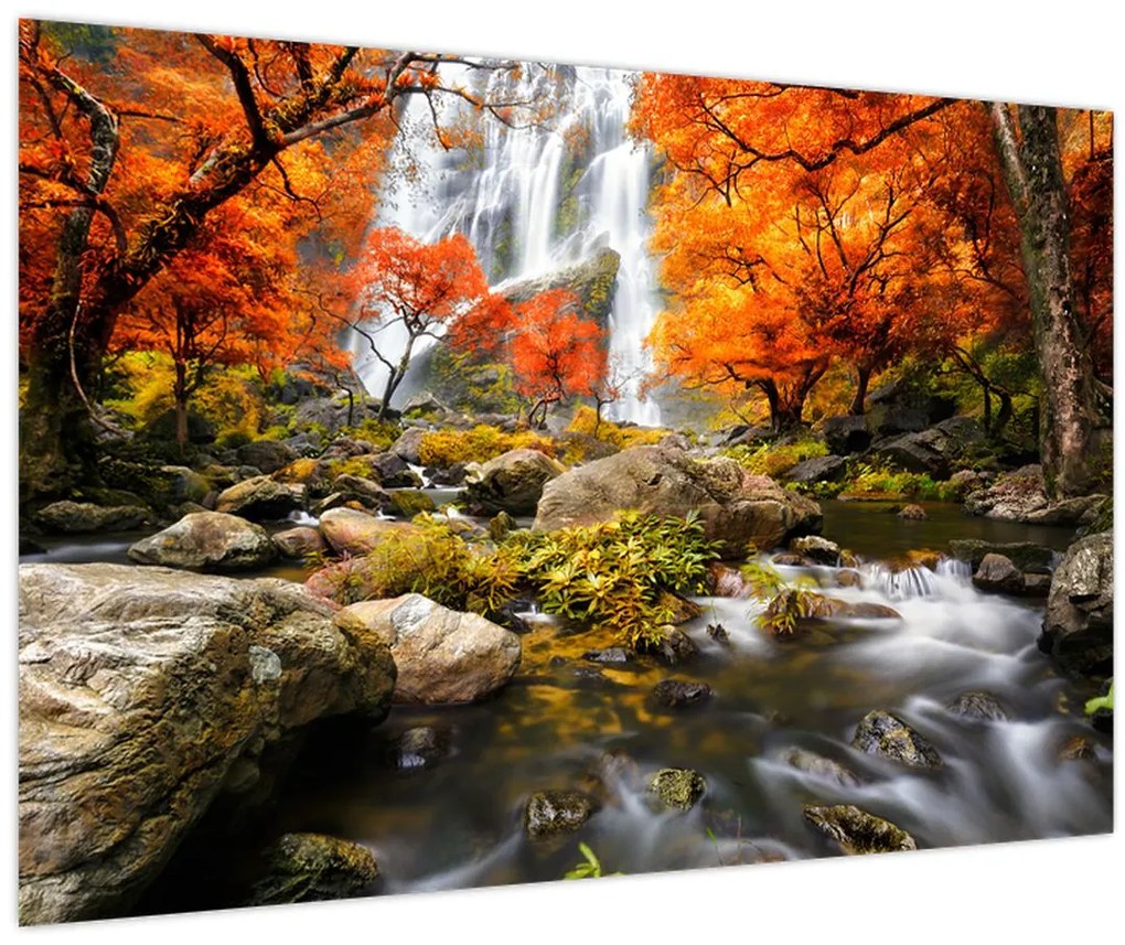 Tablou - Cascade în peisaj de toamnă, portocaliu (90x60 cm)