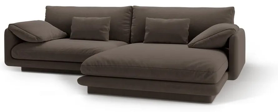 Colțar maro cu tapițerie din catifea (cu colț pe partea dreaptă/cu șezlong) Torino – Micadoni