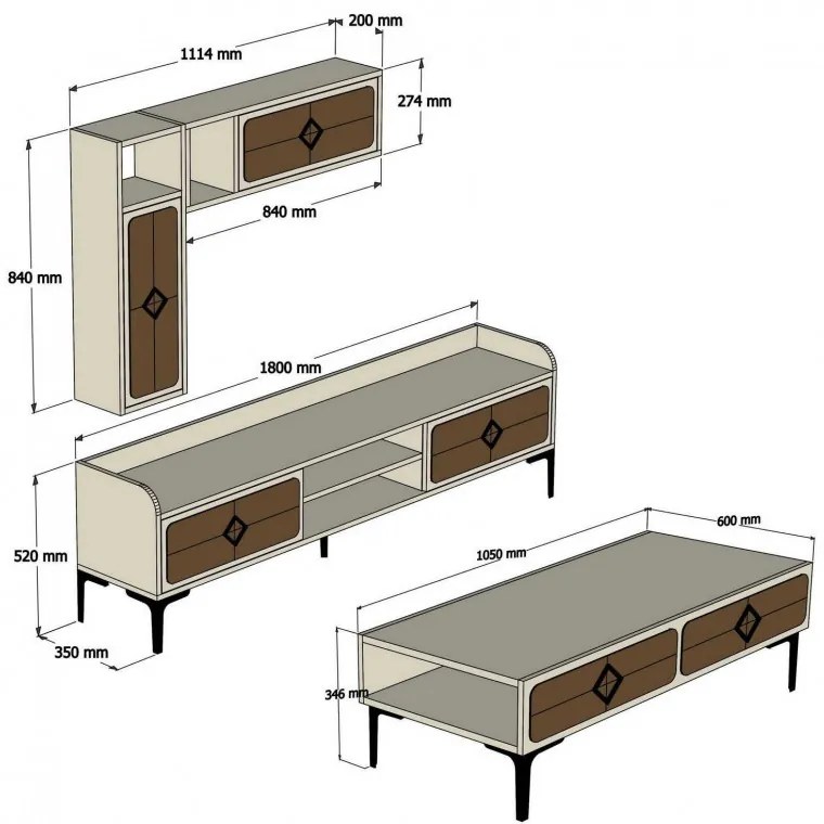 Set Comoda TV si Masuta de Cafea Living Samba Walnut