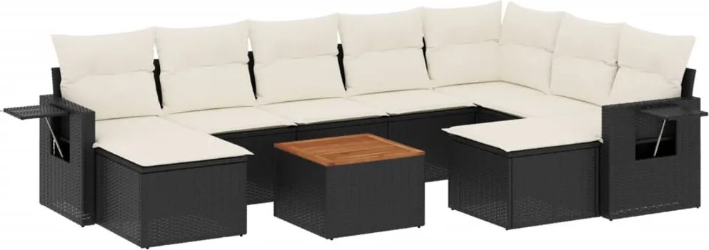 vidaXL Set canapele de grădină cu perne, 10 piese, negru, poliratan