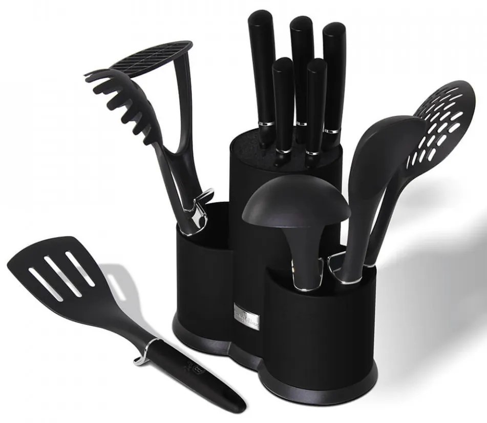 Set cutite otel inoxidabil si ustensile de bucatarie (12 piese) Black Royal Collection Berlinger Haus BH 6253