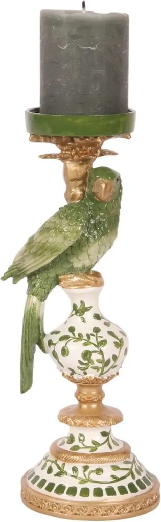 Sfeșnic din polirășină, verde, model papagal, 32 x 12 cm, „Ara”