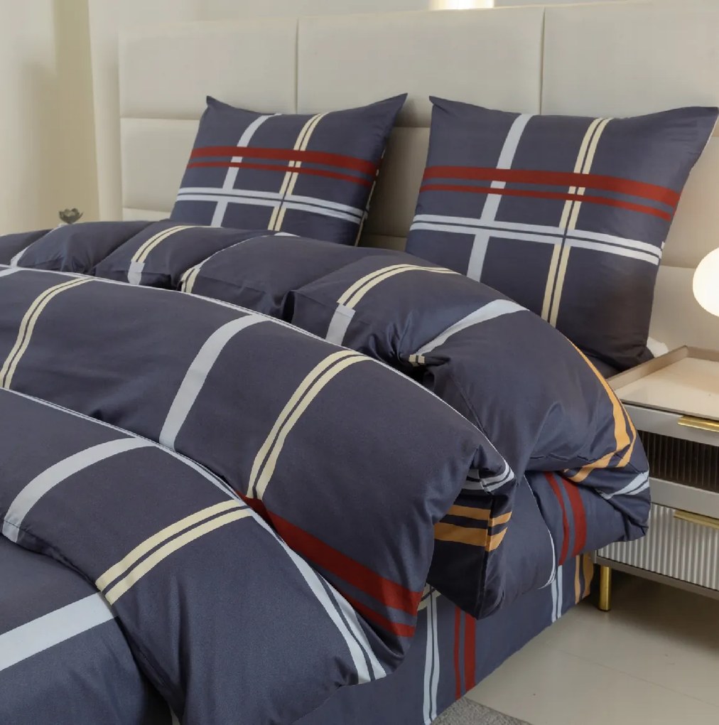 Lenjerie de pat din microfibra TARTAN albastru inchis Dimensiune lenjerie de pat: 2 buc 70 x 80 cm | 160 x 200 cm