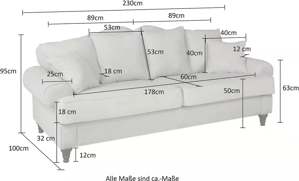 Canapea fixă ~Dubai~ 3.5 locuri, 230 cm lungime, în stil modern, culoare crem, material țesătură fina