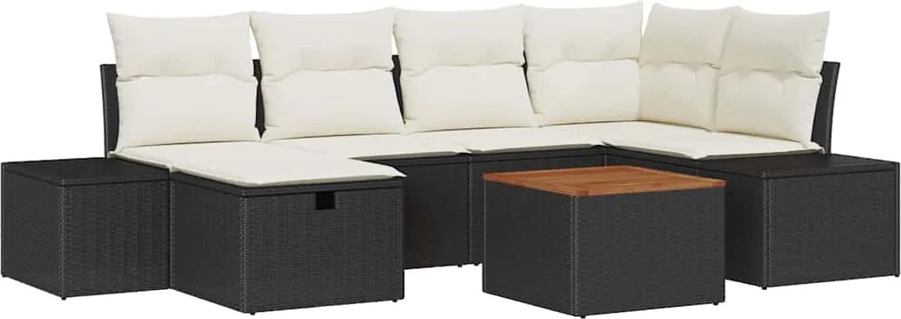 vidaXL Set de canapele pentru grădină cu pernă 7 pcs Negru poliratan