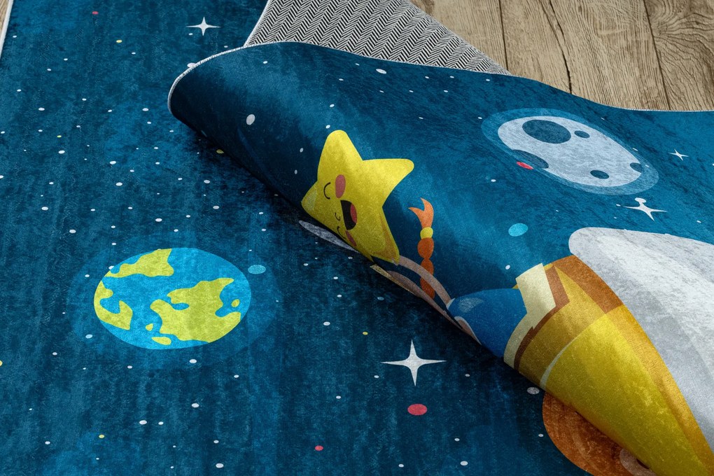 BAMBINO 42810 covor lavabil Rachetă, planete pentru copii anti-alunecare - albastru / maro