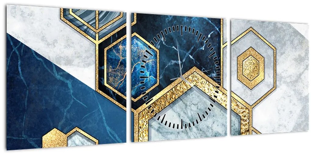 Tablou - Hexagoane de marmură (cu ceas) (90x30 cm)