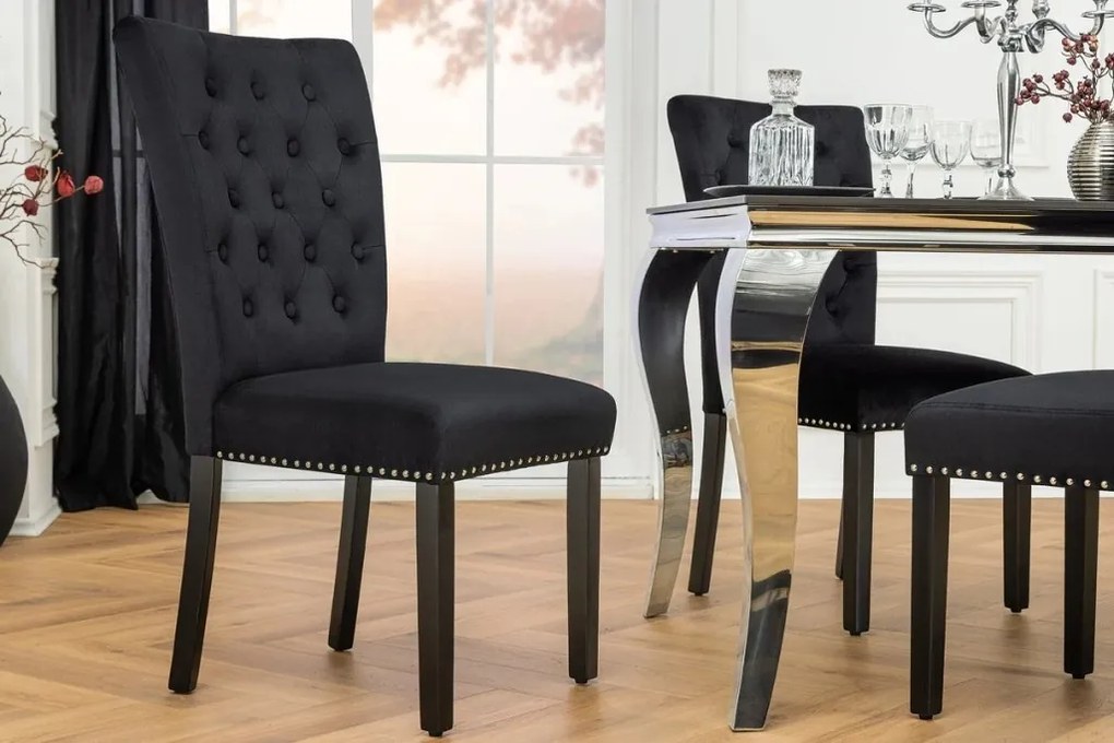 Set 2 scaune Stil Baroc, Catifea, Negru, CASTLE