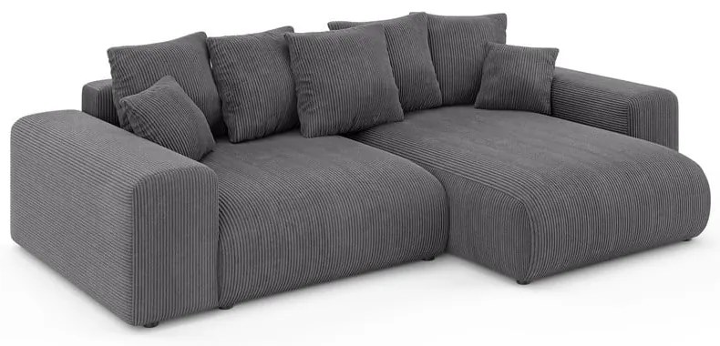 Colțar gri extensibil/cu spațiu de depozitare cu tapițerie din catifea reiată (cu colț variabil) Luma – Ropez