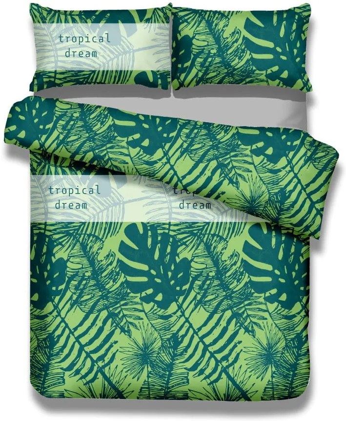 Set 1 husă pentru pilotă și 1 față de pernă din bumbac AmeliaHome Averi Rainforest, 140 x 200 cm + 70 x 90 cm