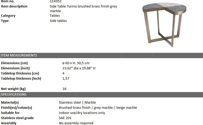 Masuta laterala design elegant LUX Turino, alama periata 114352 HZ