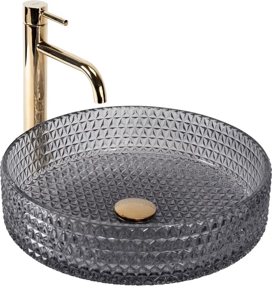 Lavoar din sticla pe blat Rea Cristal 39 cm gri/transparent lucios
