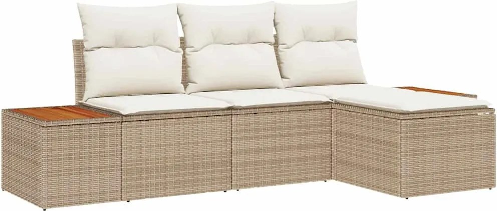 vidaXL Set de canapele pentru grădină 4 pcs Bej și crem Poli Rattan