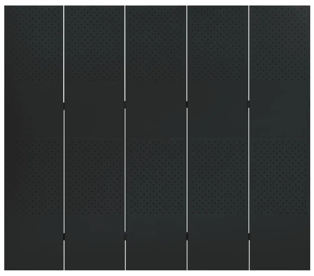 335901 vidaXL Paravan de cameră cu 5 panouri, negru, 200x180 cm, oțel