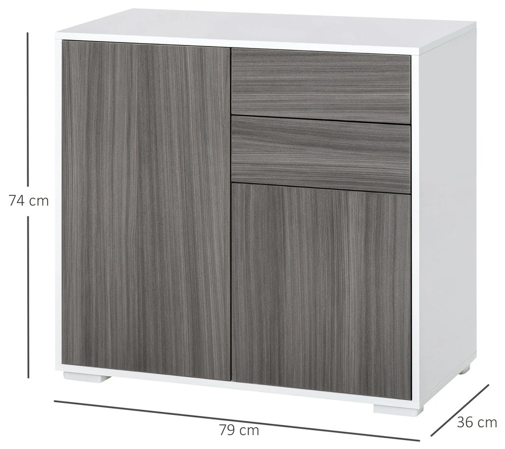 HOMCOM Comodă Multifuncțională cu 2 Sertare și 2 Dulapuri, 79x36x74 cm, Gri | Aosom Romania