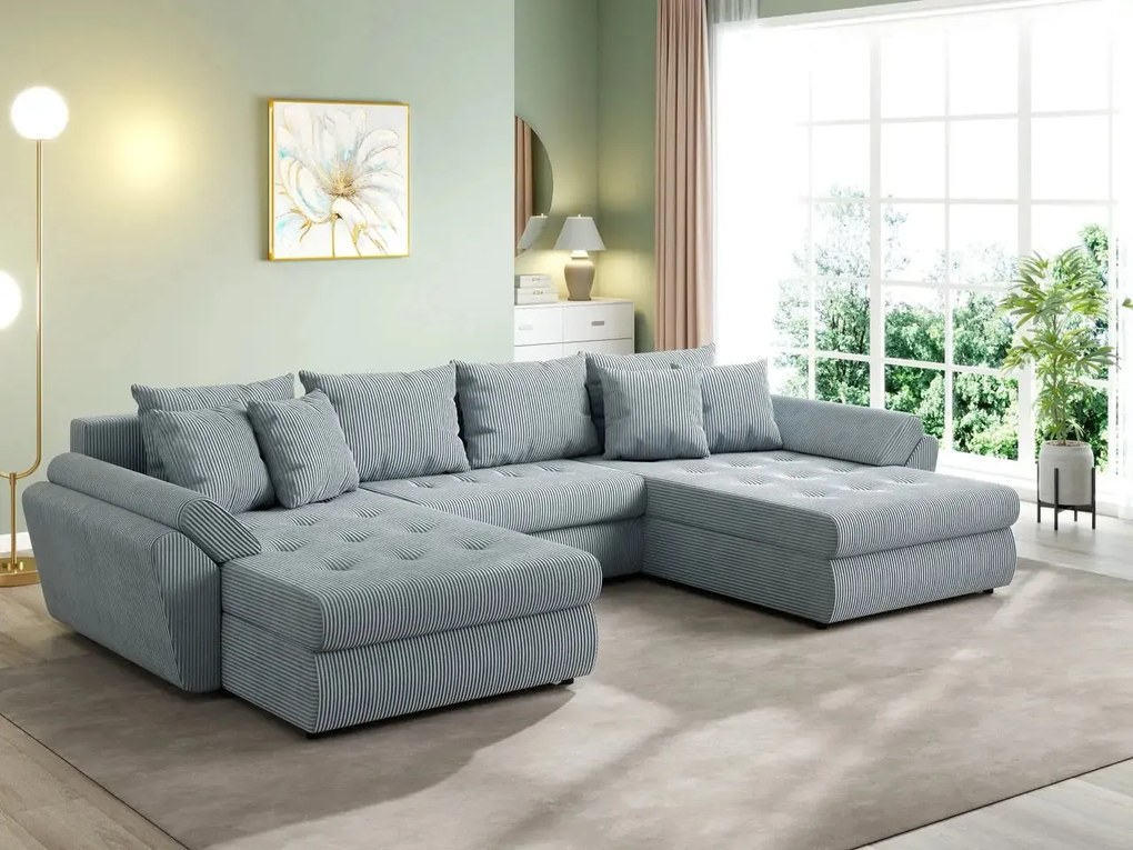 Colțar extensibil dumonde cu ladă de depozitare si sezut confortabil din spuma high-density, Loana U Zoom Grey 355x185 cm