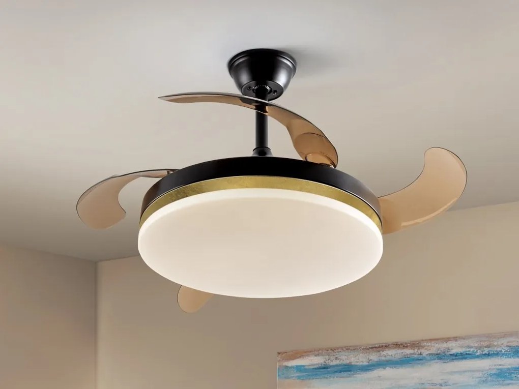 Lustra LED cu Ventilator si telecomanda, lame retractabile Vento negru/auriu