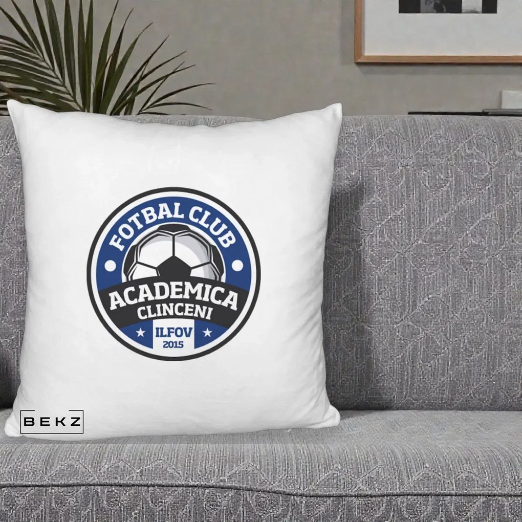 Perna Personalizata Academica Clinceni Fotbal Club, 40x40 cm, Alb Pufos, Husa Detasabila, Perna Inclusa, BEKZ®